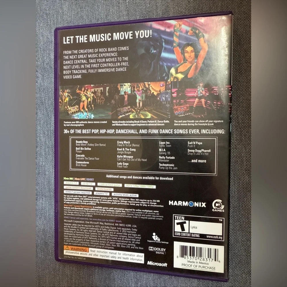 Dance Central (Microsoft Xbox 360, 2010) With Manual & Case
